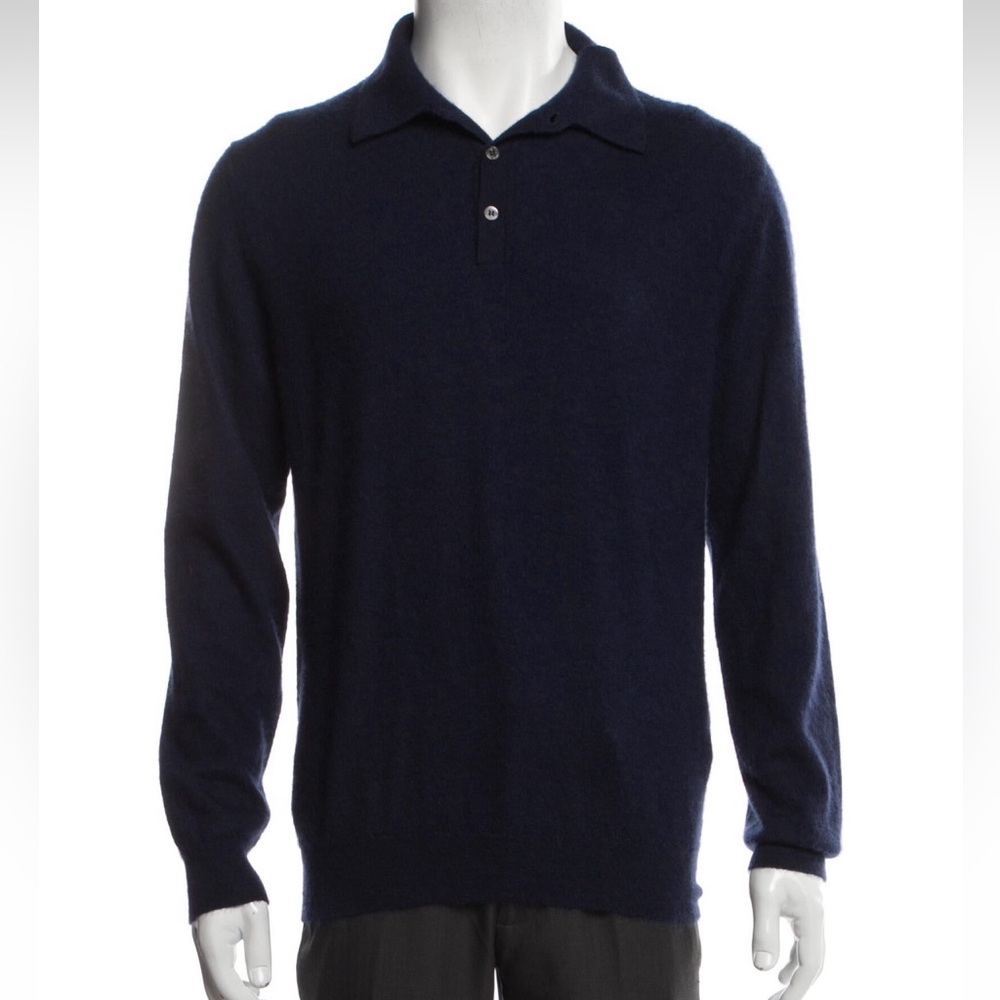 BATTISTONI Cashmere Long Sleeve Polo Shirt Navy IT 50